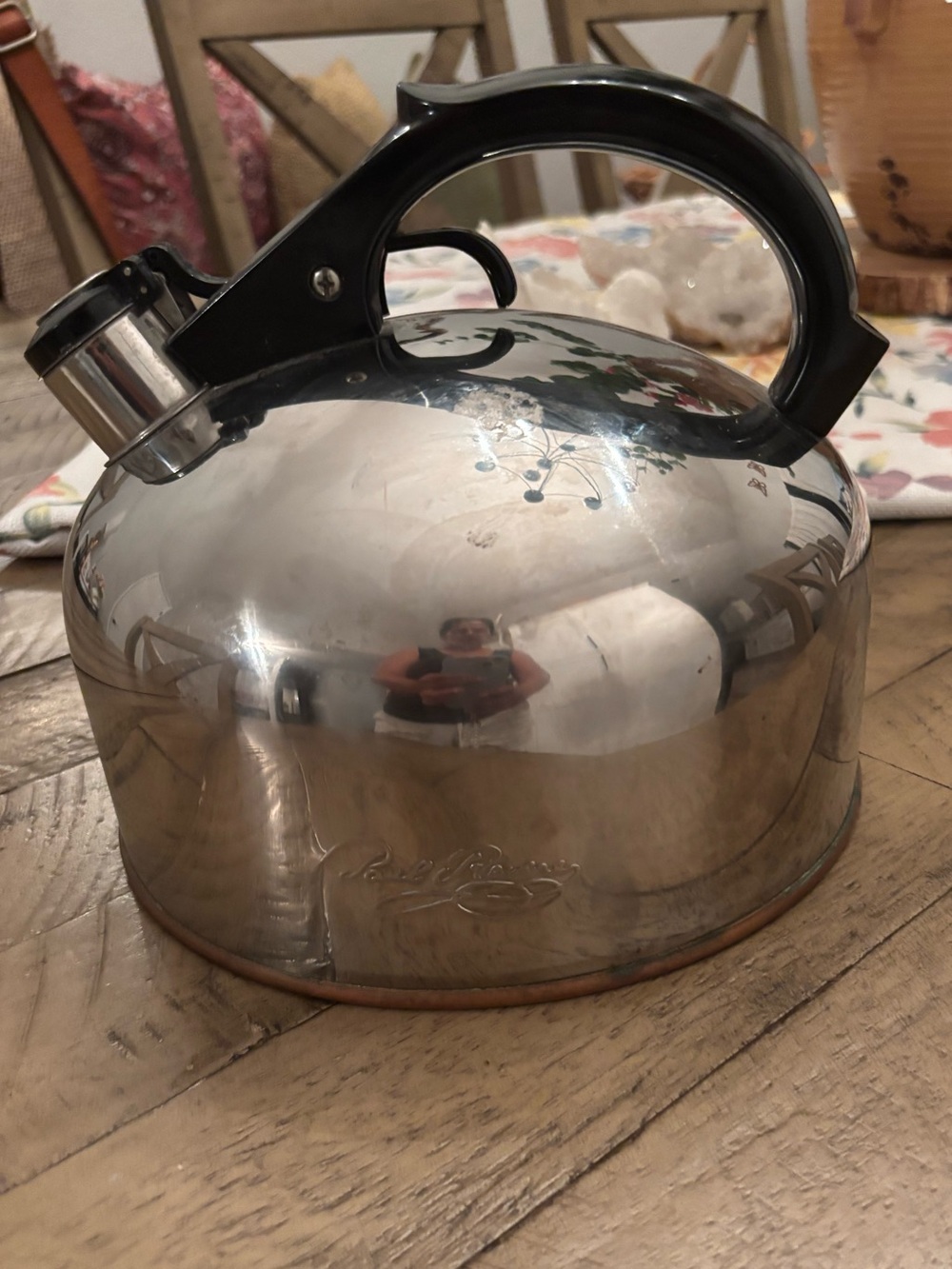 Paul Revere Whistling Tea Kettle with Black Handle Copper Bottom